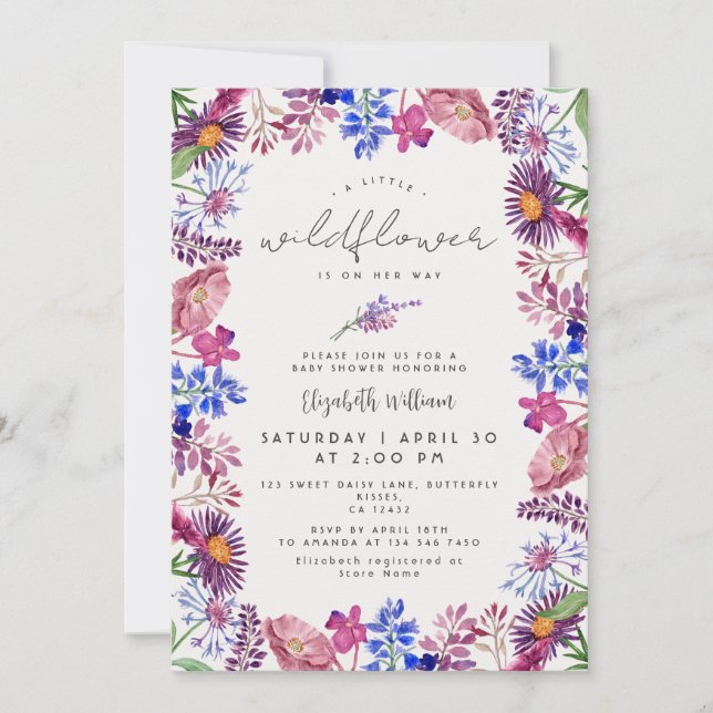 Elegant Little Wildflower Watercolor Baby Shower Invitation (Front)