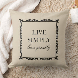 Elegant Live Simply Quote Almond Cream Cushion