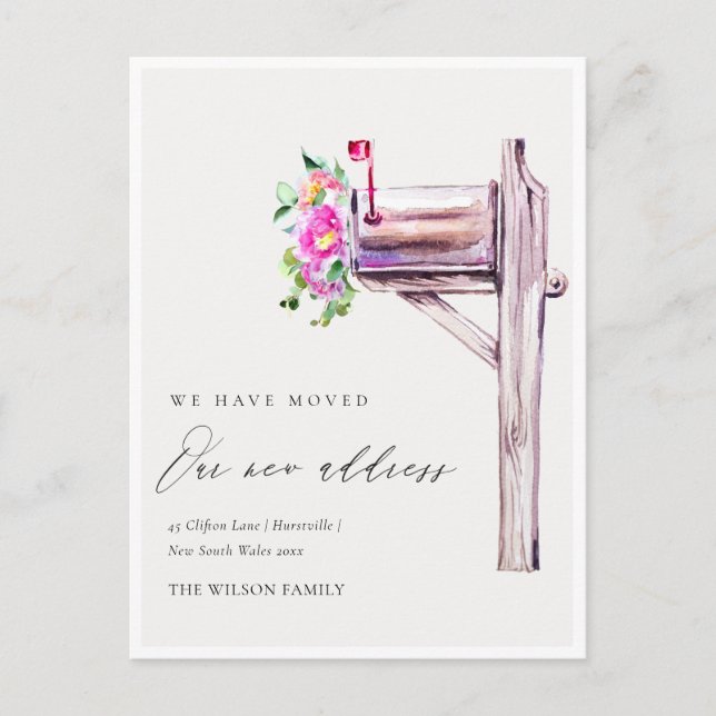 Elegant Lively Pink Floral Mailbox We have Moved  Postcard (Front)