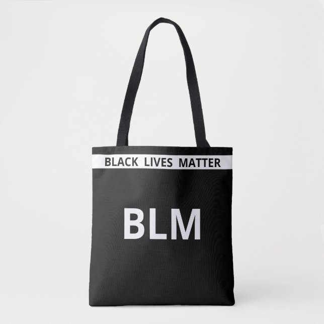 Elegant Lives Matter BLM Text on Black & White Tote Bag (Front)
