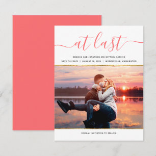 Elegant Living Coral Photo Modern Save the Date Invitation