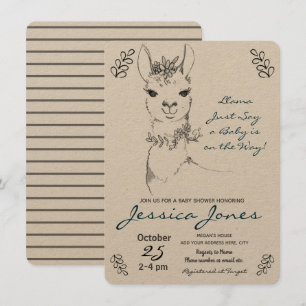 Elegant Llama Girl Baby Shower Rustic Invitation