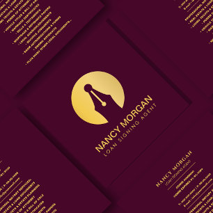 Elegant Loan Signing Agent Modern Gold & Burgundy  Square Business Card