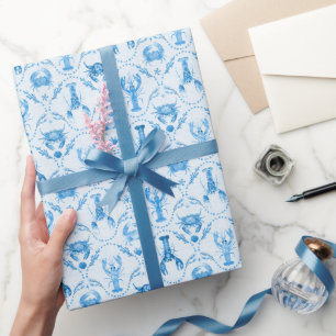 Elegant Lobster and Crabs in Cornflower Blue Wrapping Paper