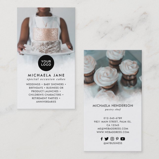 Elegant Logo 2 Photos Services & Social Media Business Card (Front/Back)