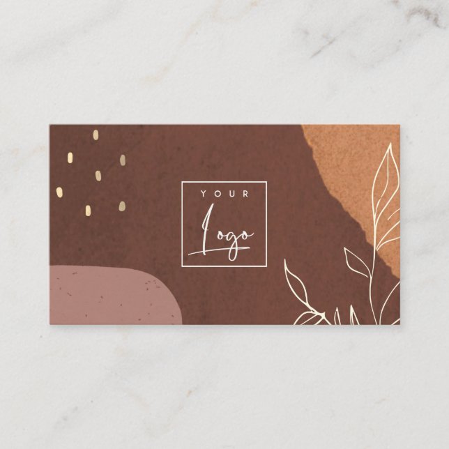 Elegant Logo Abstract Brown Orange Leafy Foliage Business Card (Front)