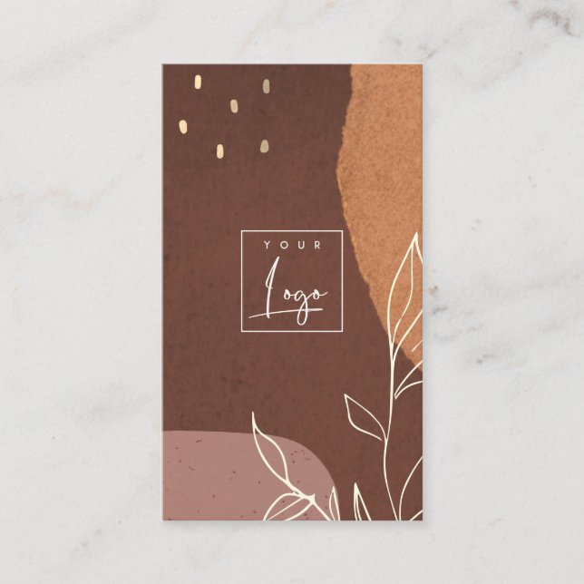 Elegant Logo Abstract Brown Orange Leafy Foliage Business Card (Front)