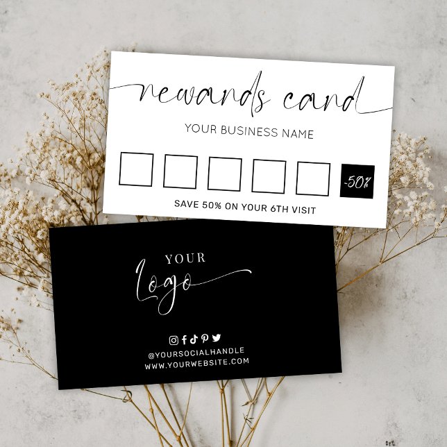 Elegant Logo Black & White Hair Stylist Salon Loyalty Card (Creator Uploaded)
