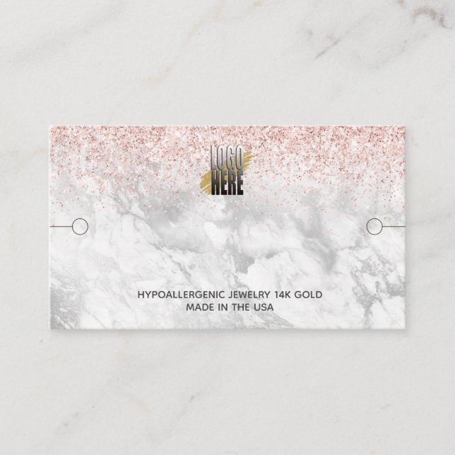 Elegant Logo Marble Pink Glitter Bracelet Display Business Card (Front)