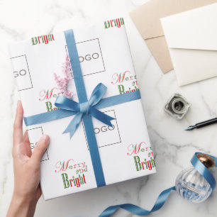 Elegant Logo Photo "Merry and Bright" Red & Green Wrapping Paper