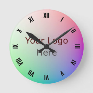 Elegant Logo, Photo on Pastel Rainbow Colour Wheel Round Clock