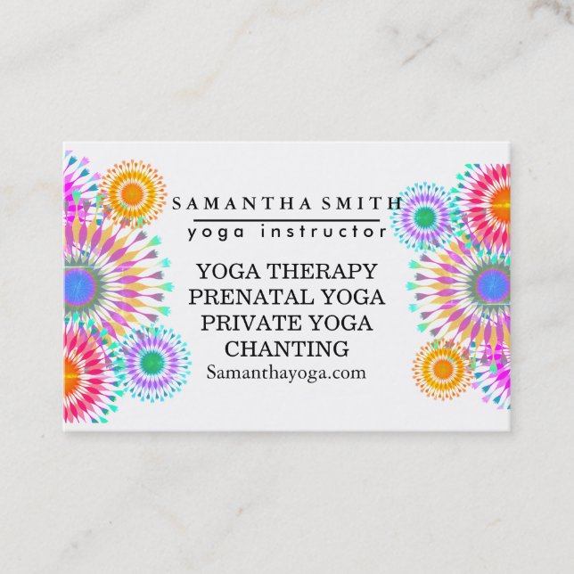 Elegant Logo Yoga Meditation Lotus Flowers Business Card (Front)