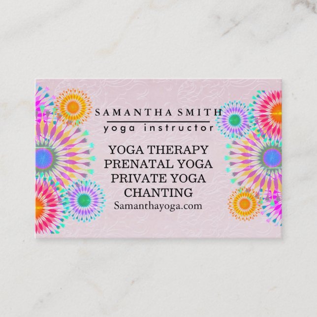 Elegant Logo Yoga Meditation Lotus Flowers Business Card (Front)