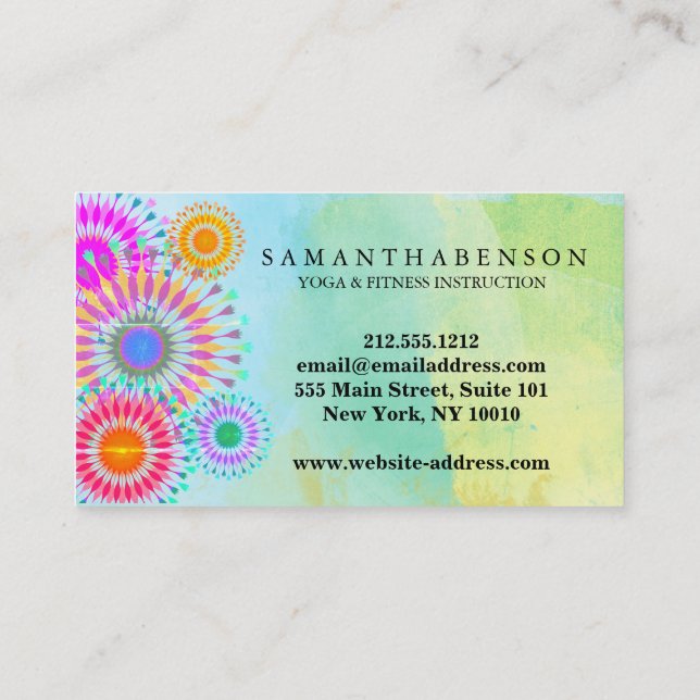 Elegant Logo Yoga Meditation Lotus Flowers Business Card (Back)