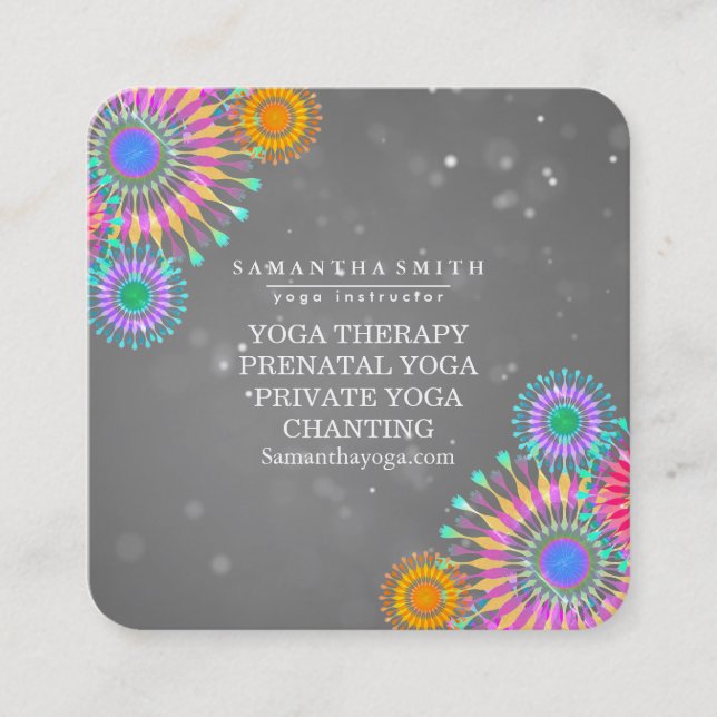 Elegant Logo Yoga Meditation Lotus Flowers Square  Square Business Card (Front)