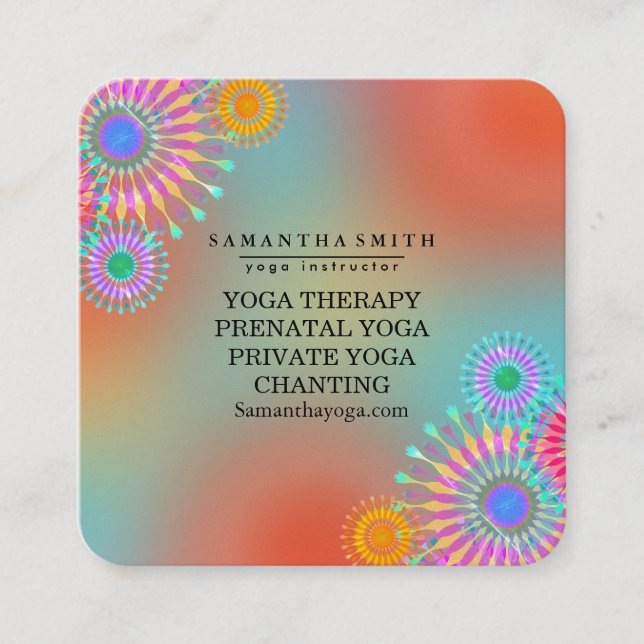 Elegant Logo Yoga Meditation Lotus Flowers Square  Square Business Card (Front)