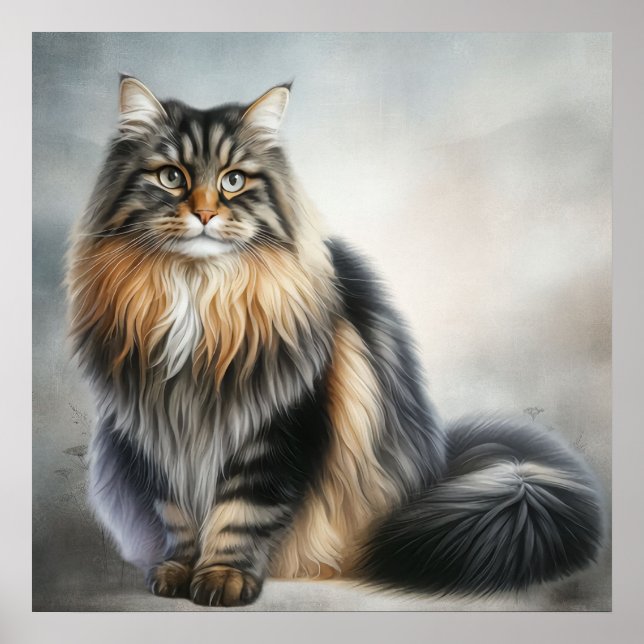 Elegant Long-Haired Cat Poster – Regal Feline Art  (Front)