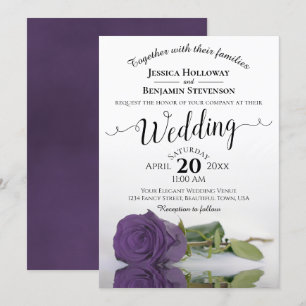 Elegant Long Stemmed Amethyst Purple Rose Wedding Invitation