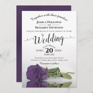Elegant Long Stemmed Amethyst Purple Rose Wedding Invitation