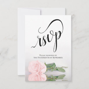 Elegant Long-Stemmed Blush Pink Rose Wedding RSVP Card
