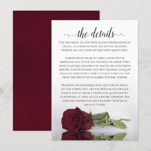 Elegant Long-Stemmed Burgundy Rose Wedding Details Enclosure Card