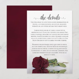 Elegant Long-Stemmed Burgundy Rose Wedding Details Enclosure Card