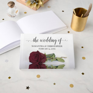 Elegant Long Stemmed Burgundy Rose Wedding Guest Book