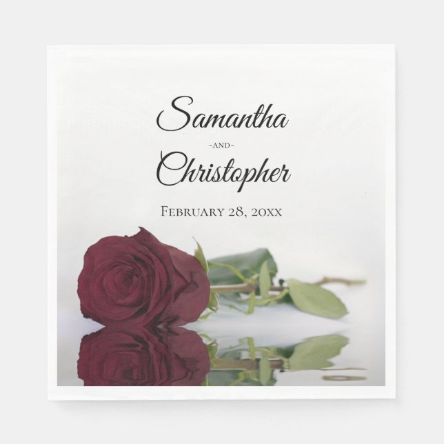 Elegant Long Stemmed Burgundy Rose Wedding Napkin (Front)