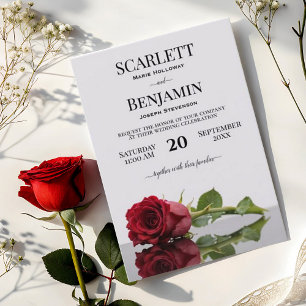 Elegant Long-Stemmed Crimson Red Rose Wedding Invitation