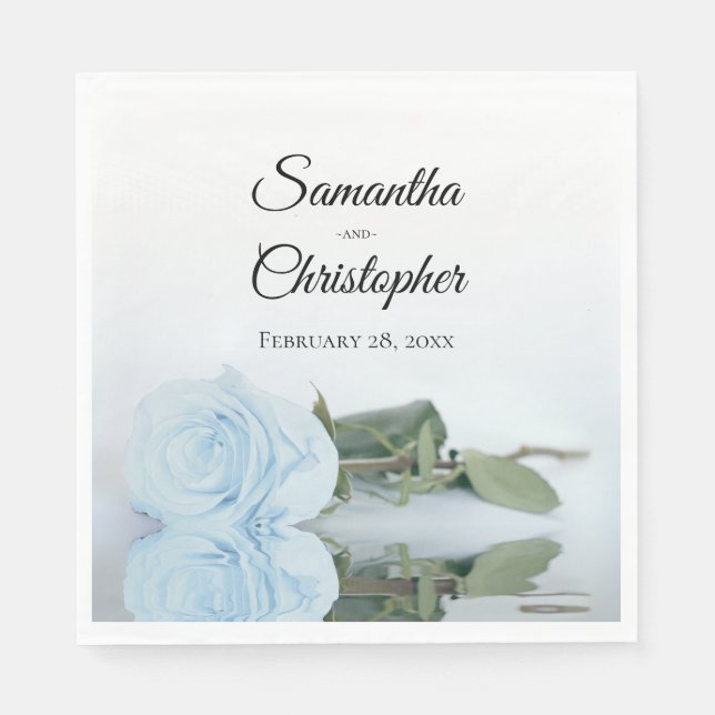 Elegant Long Stemmed Dusty Blue Rose Wedding Napkin (Front)