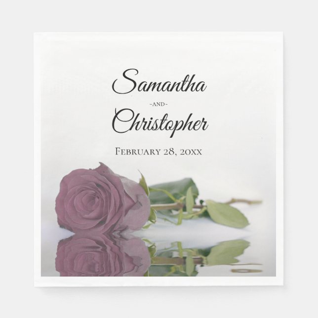 Elegant Long Stemmed Dusty Mauve Rose Wedding Napkin (Front)