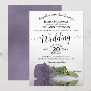 Elegant Long Stemmed Dusty Purple Rose Wedding Invitation