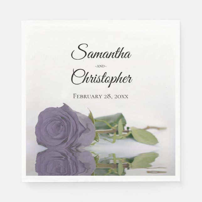 Elegant Long Stemmed Dusty Purple Rose Wedding Napkin (Front)
