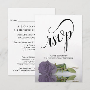 Elegant Long-Stemmed Dusty Purple Rose Wedding RSVP Card