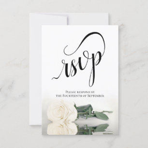 Elegant Long-Stemmed Ivory White Rose Wedding RSVP Card