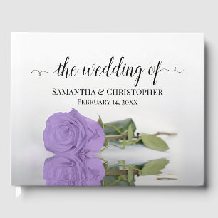 Elegant Long Stemmed Lavender Purple Rose Wedding Guest Book