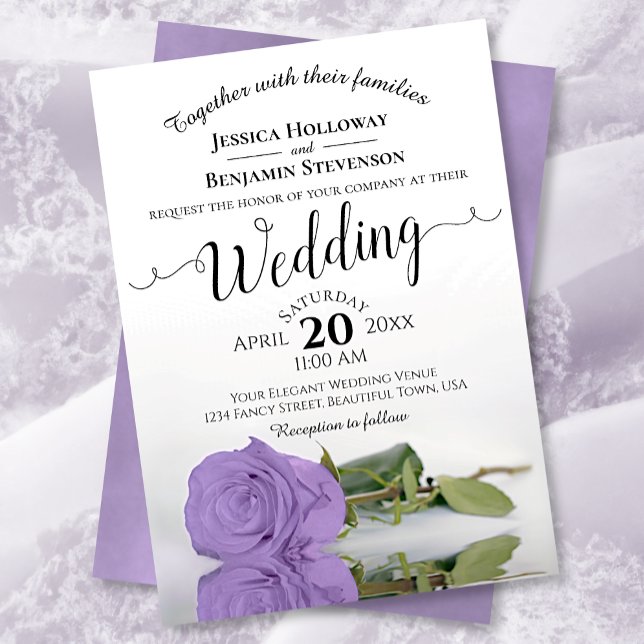 Elegant Long Stemmed Lavender Purple Rose Wedding Invitation (Creator Uploaded)