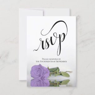 Elegant Long-Stemmed Lavender Purple Rose Wedding RSVP Card