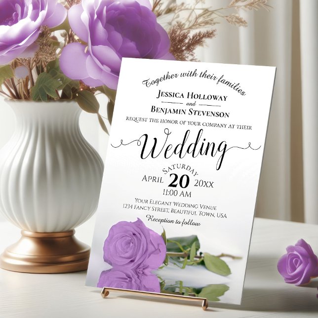 Elegant Long Stemmed Lilac Purple Rose Wedding Invitation (Creator Uploaded)