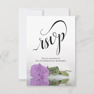 Elegant Long-Stemmed Lilac Purple Rose Wedding RSVP Card