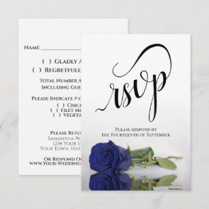 Elegant Long-Stemmed Navy Blue Rose Wedding RSVP Card