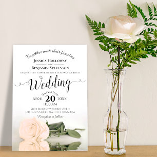 Elegant Long Stemmed Peach Rose Romantic Wedding Invitation
