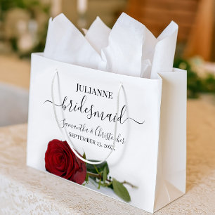 Elegant Long Stemmed Red Rose Bridesmaid Wedding Large Gift Bag