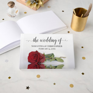 Elegant Long Stemmed Red Rose Romantic Wedding Guest Book
