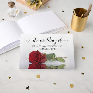 Elegant Long Stemmed Red Rose Romantic Wedding Guest Book