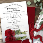 Elegant Long Stemmed Red Rose Romantic Wedding Invitation<br><div class="desc">This gorgeous wedding invitation features a modern floral design with a single long stemmed red rose lying on its side reflecting in a pool with waves and ripples. The design is simple,  elegant,  romantic and sophisticated,  with lacy script calligraphy and fully customisable content.</div>