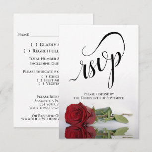 Elegant Long-Stemmed Red Rose Simple Wedding RSVP Card