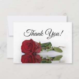 Elegant Long Stemmed Red Rose Simple Wedding Thank You Card