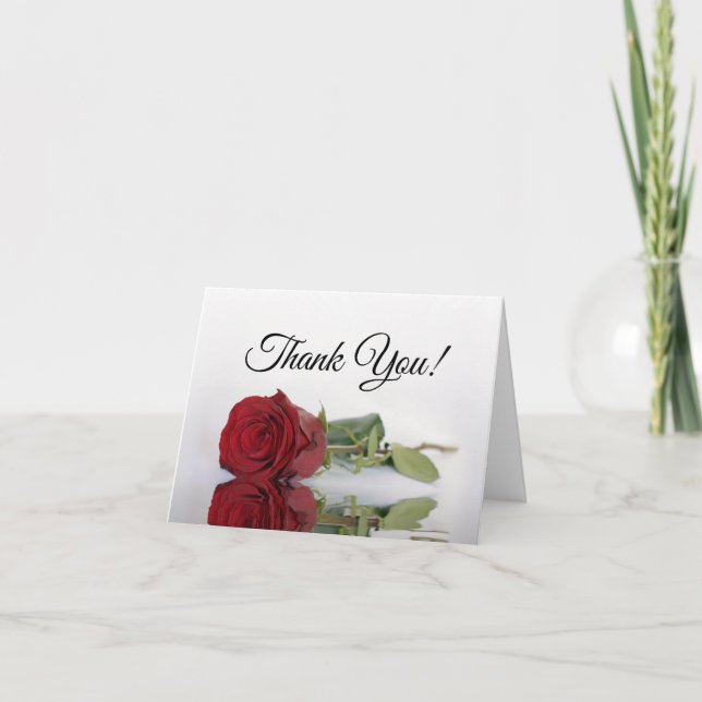 Elegant Long Stemmed Red Rose Wedding Photo Inside Thank You Card (Front)