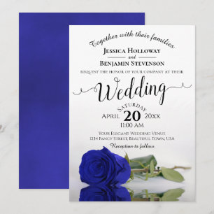 Elegant Long Stemmed Royal Blue Rose Wedding Invitation